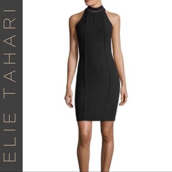 ✨NWoT✨🏷Elie Tahari: Studded Halter Neck Sheath Cocktail Dress Showstopper 🤩 - Picture 10 of 12